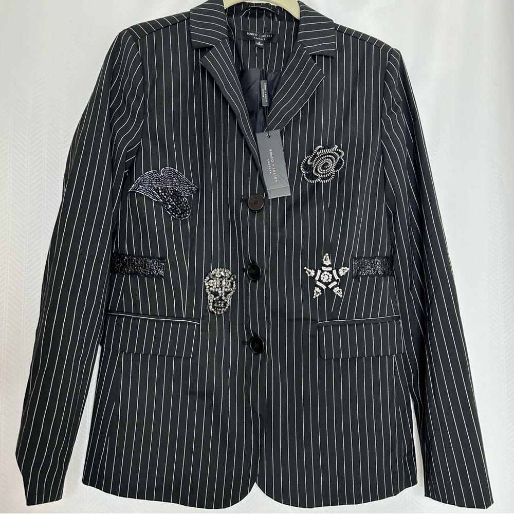 Romeo and Juliet blazer black pinstriped gothic Dark Academia size small